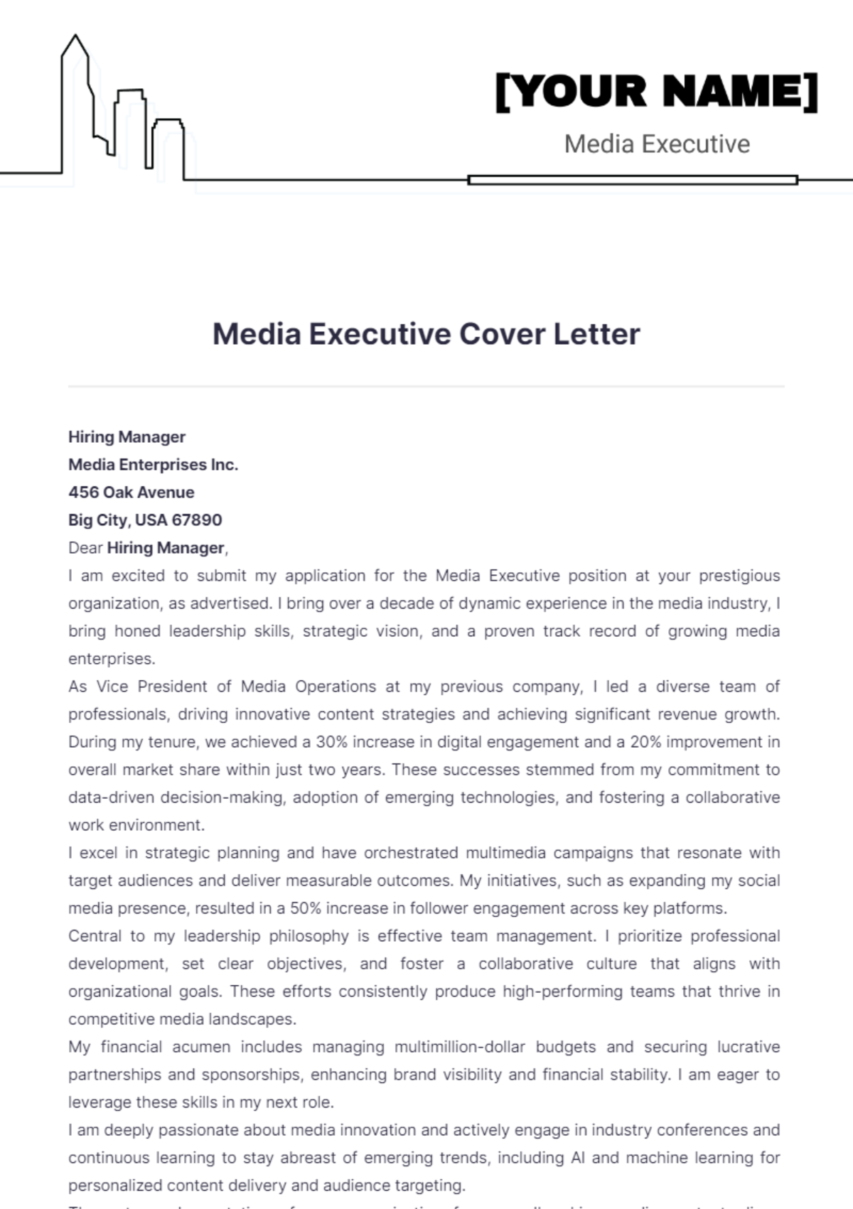 Media Executive Cover Letter - Edit Online & Download