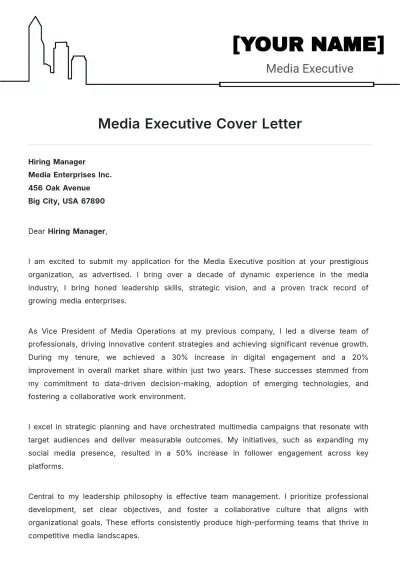 Free Media Executive Cover Letter to Edit Online