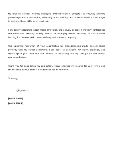 Free Media Executive Cover Letter to Edit Online