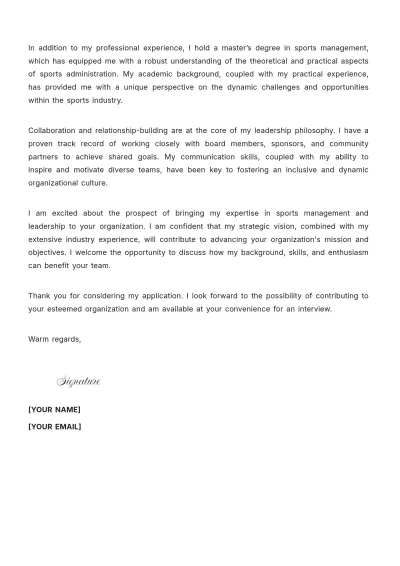 Free Sports Executive Cover Letter to Edit Online