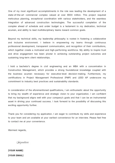 Free Construction Executive Cover Letter to Edit Online
