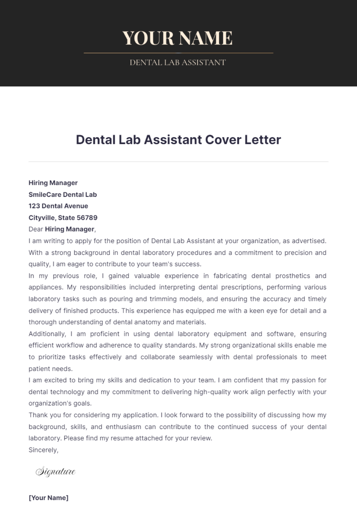 Dental Lab Assistant Cover Letter - Edit Online & Download