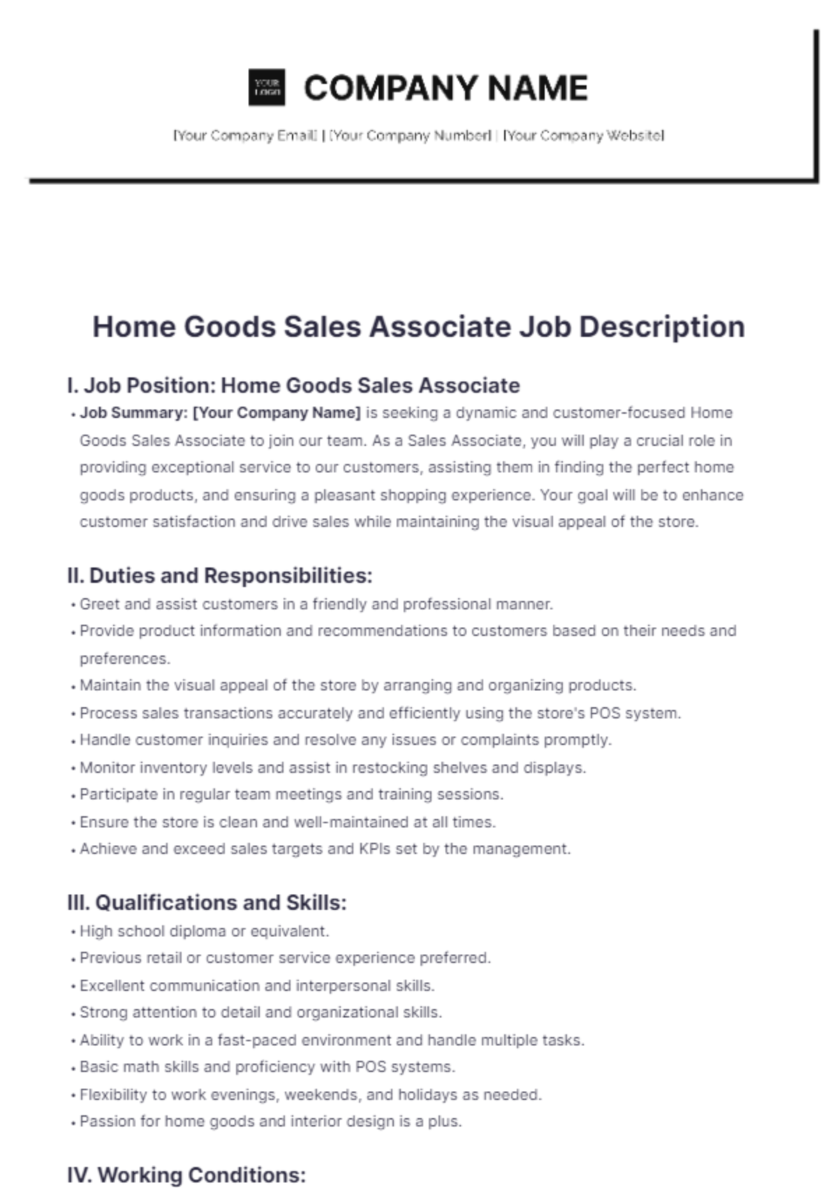 Home Goods Sales Associate Job Description