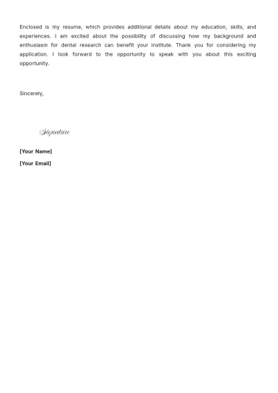 Free Dental Research Assistant Cover Letter to Edit Online