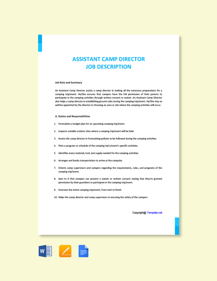 FREE Camp Nurse Job Description Word Google Doc Apple MAC Pages 