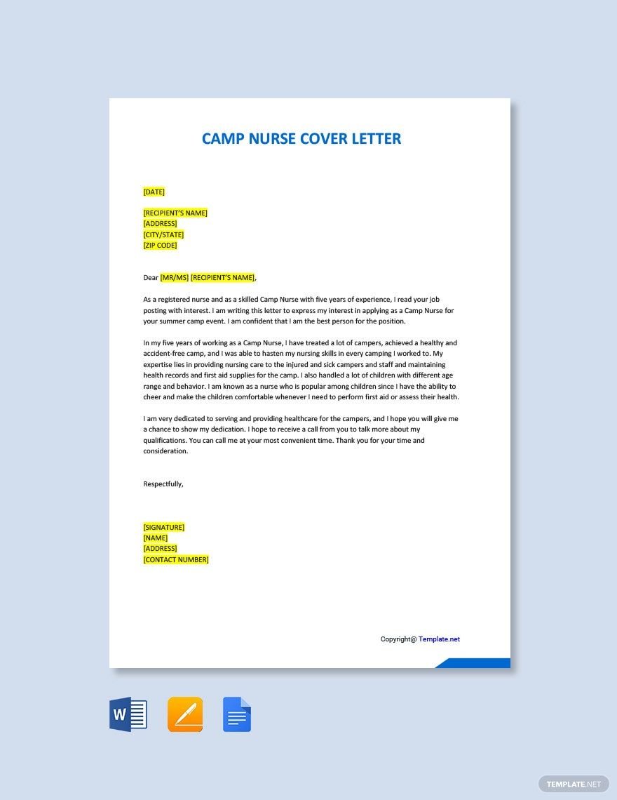 Free Camp Nurse Cover Letter Template