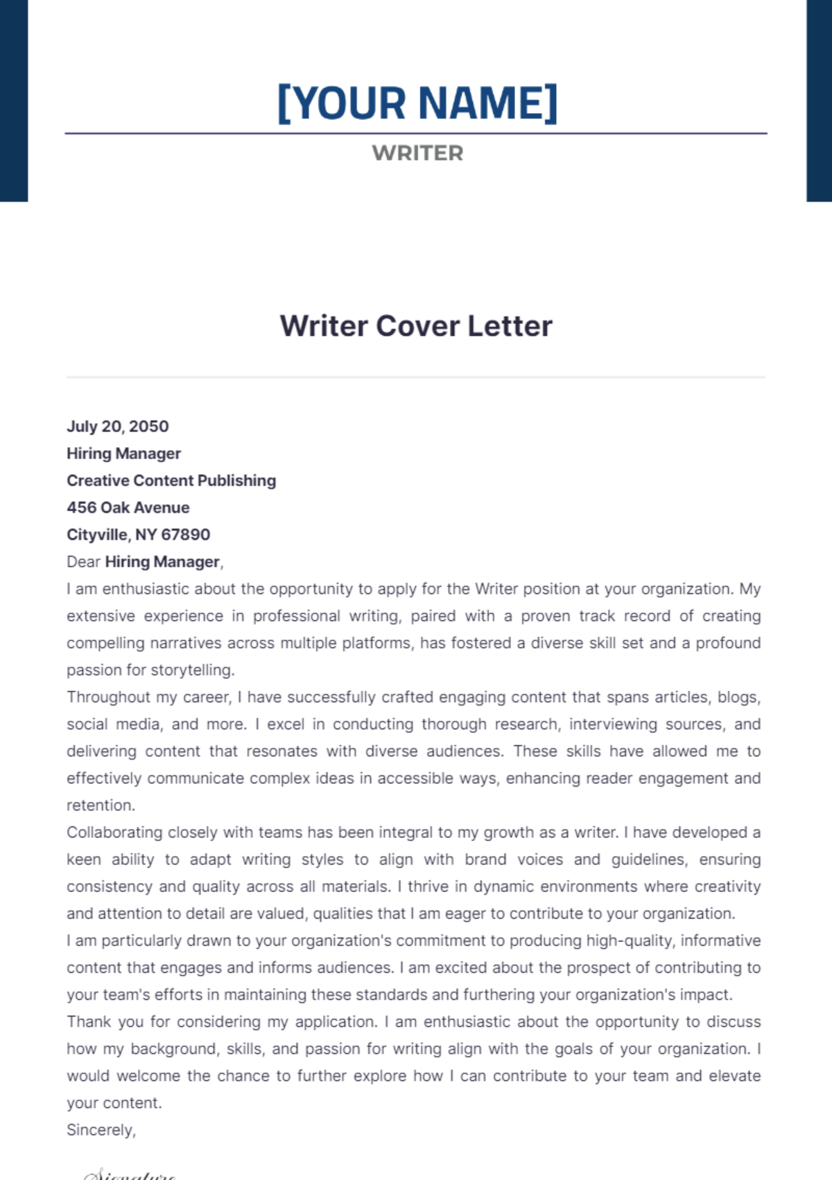 Writer Cover Letter - Edit Online & Download