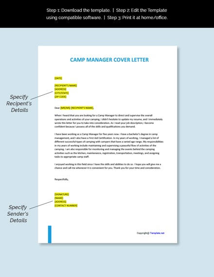 camp management assistant cover letter