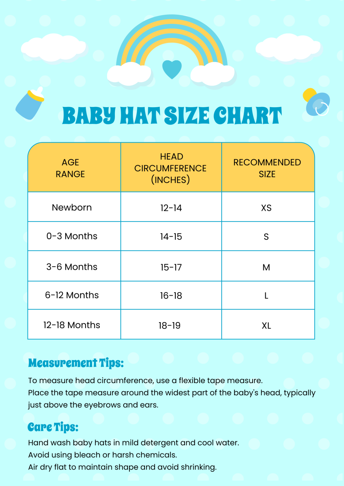 Baby Hat Size Chart