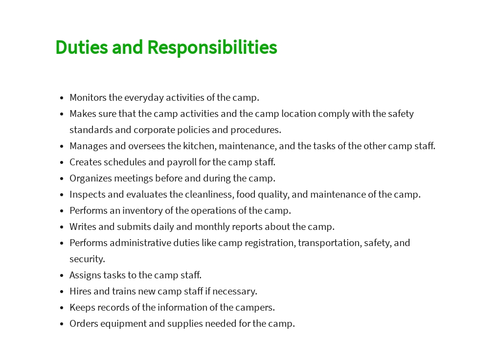 Caravan park managers job description