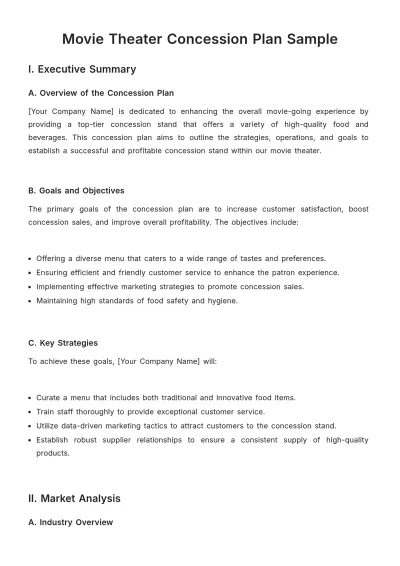 Free Movie Theater Concession Plan Sample Template to Edit Online