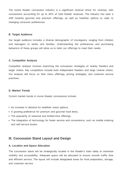 Free Movie Theater Concession Plan Sample Template to Edit Online