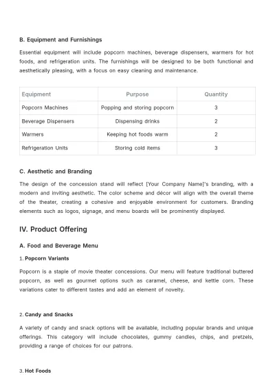 Free Movie Theater Concession Plan Sample Template to Edit Online