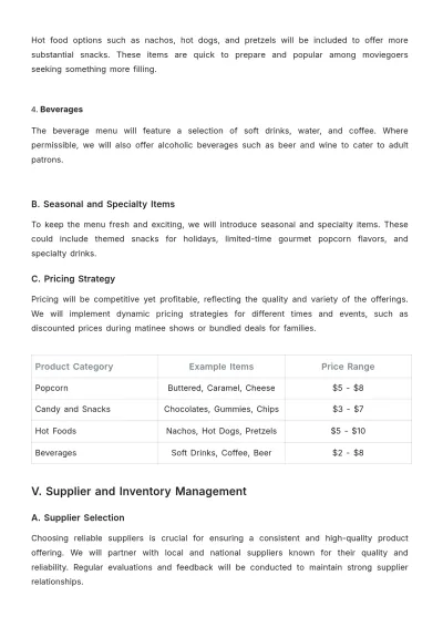 Free Movie Theater Concession Plan Sample Template to Edit Online