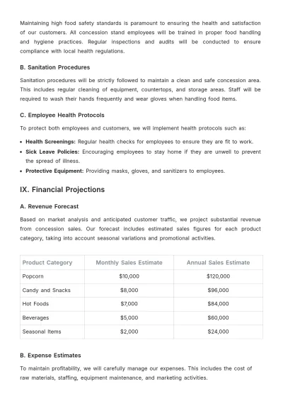 Free Movie Theater Concession Plan Sample Template to Edit Online
