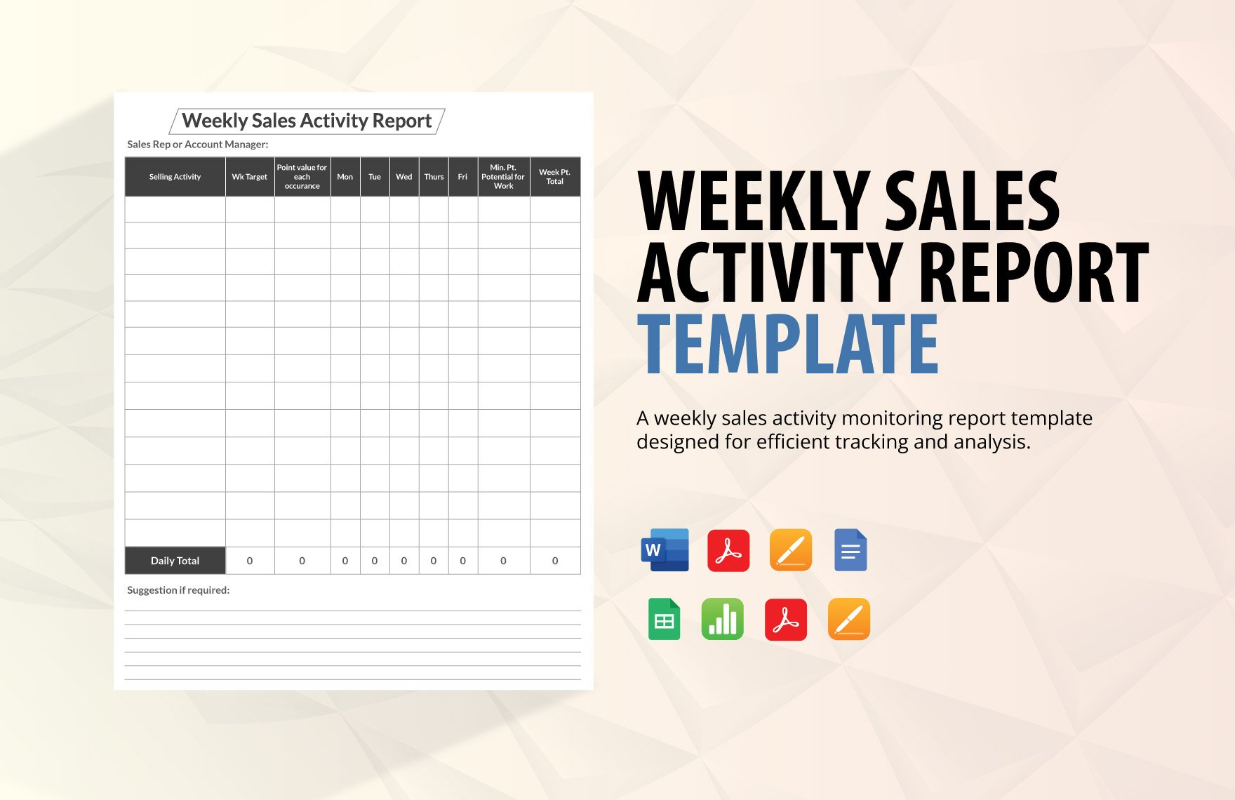Weekly Sales Activity Report Template in Word, Google Docs, PDF, Google Sheets, Apple Pages, Apple Numbers