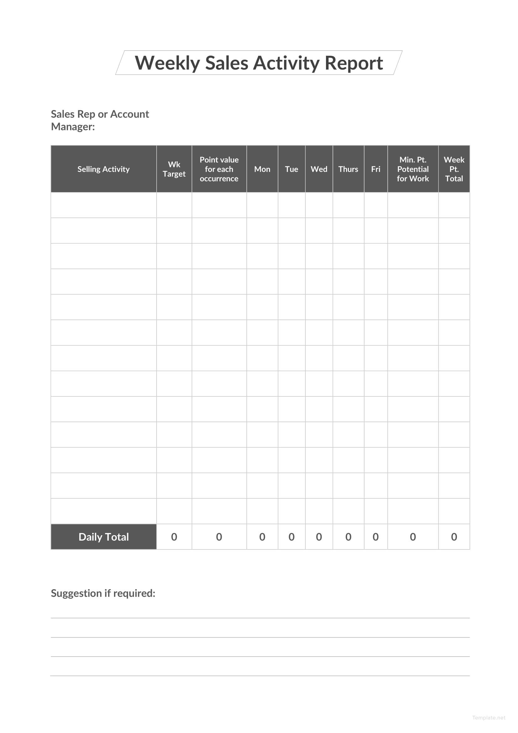 Weekly Sales Activity Report Template In Microsoft Word