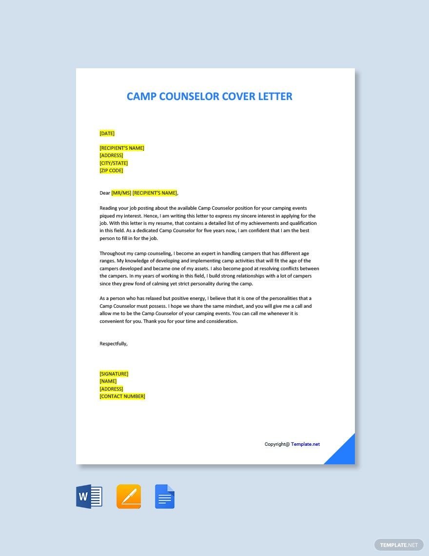 Camp Counsellor Cover Letter