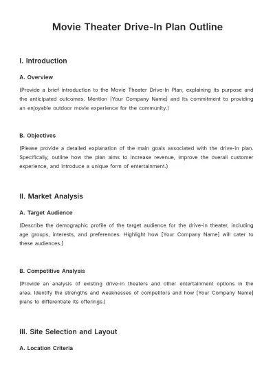 Free Movie Theater Drive-In Plan Outline Template to Edit Online