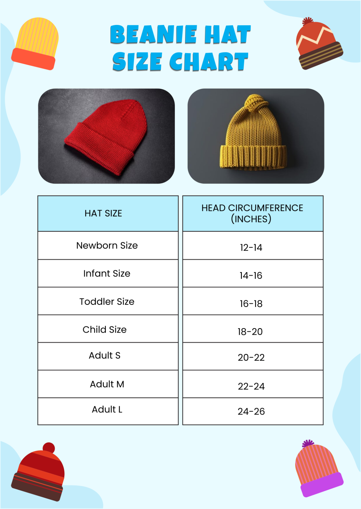 Beanie Hat Size Chart