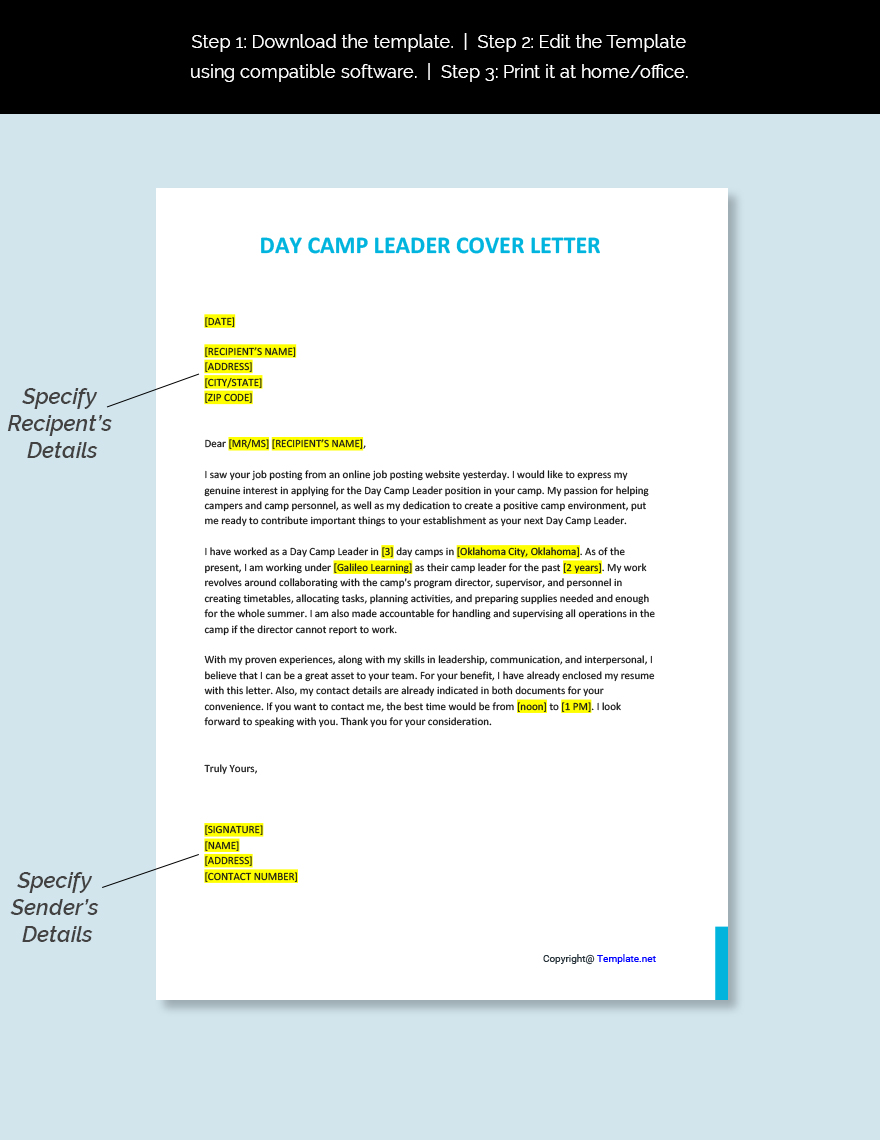 Day Camp Leader Cover Letter