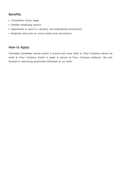Free Movie Theater Ticket Seller Job Description Design Template to Edit Online