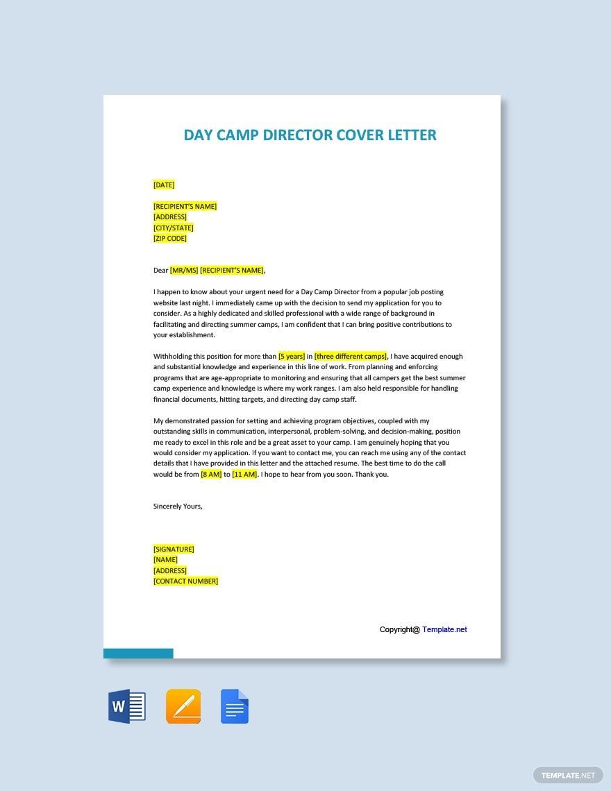 Day Camp Director Cover Letter