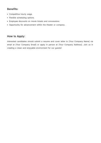 Free Movie Theater Janitor Job Description Template to Edit Online
