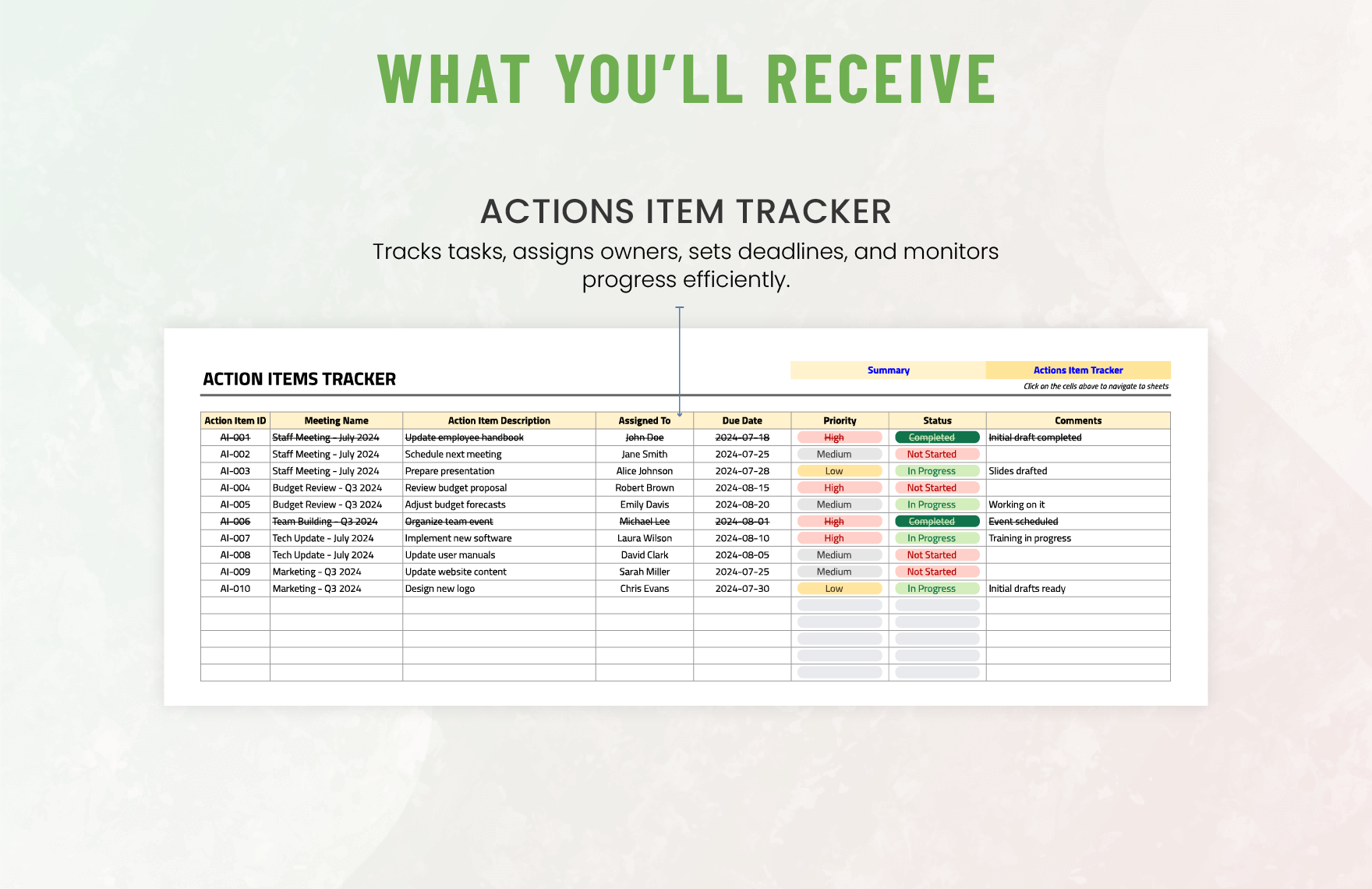 Administration Meeting Action Items Tracker Template