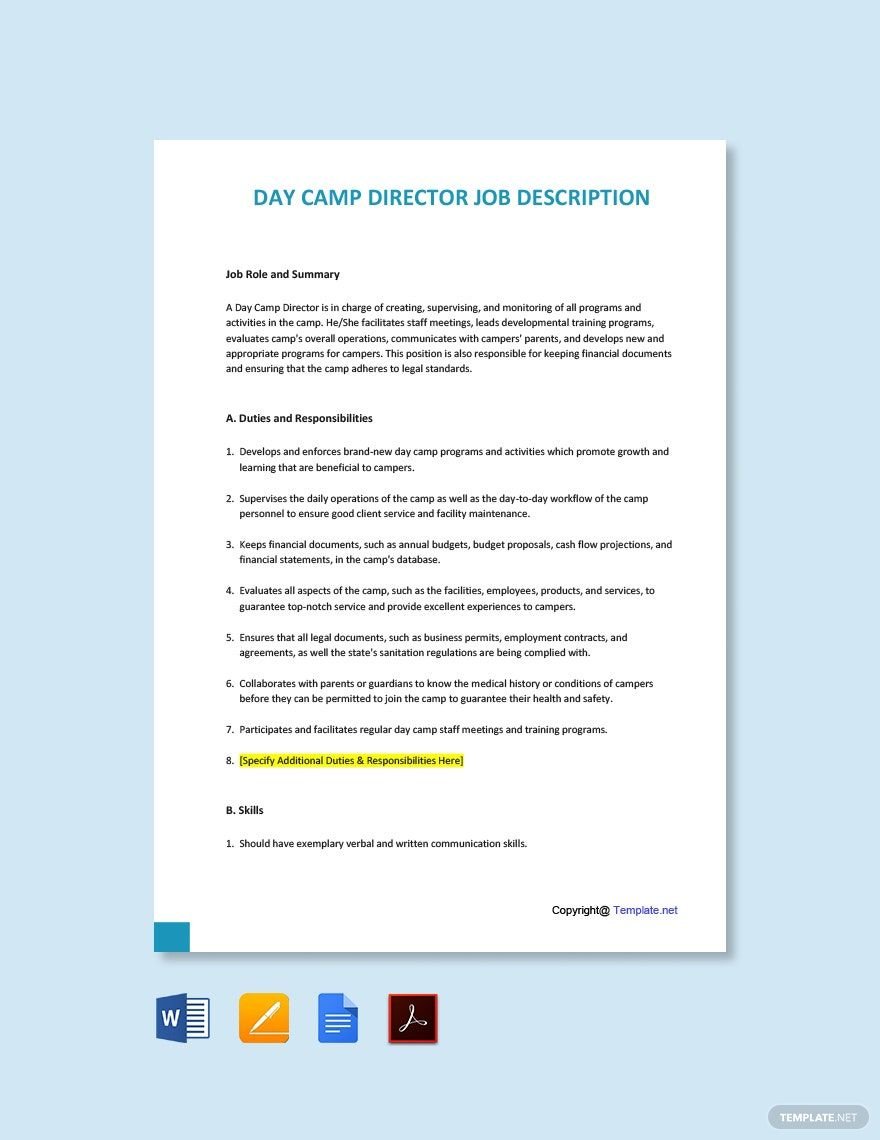 Day Camp Director Job Ad/Description Template