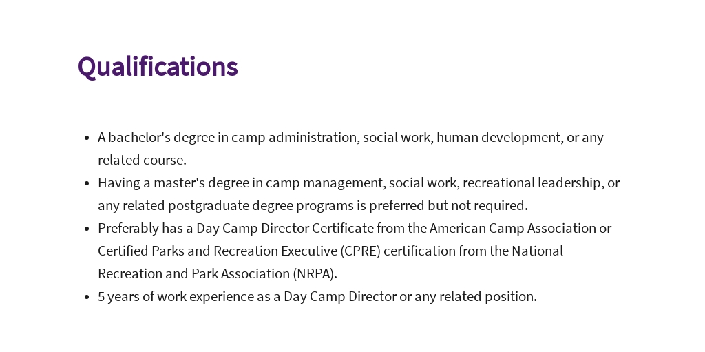 Day Camp Director Job Ad Description Template Free PDF Google Docs
