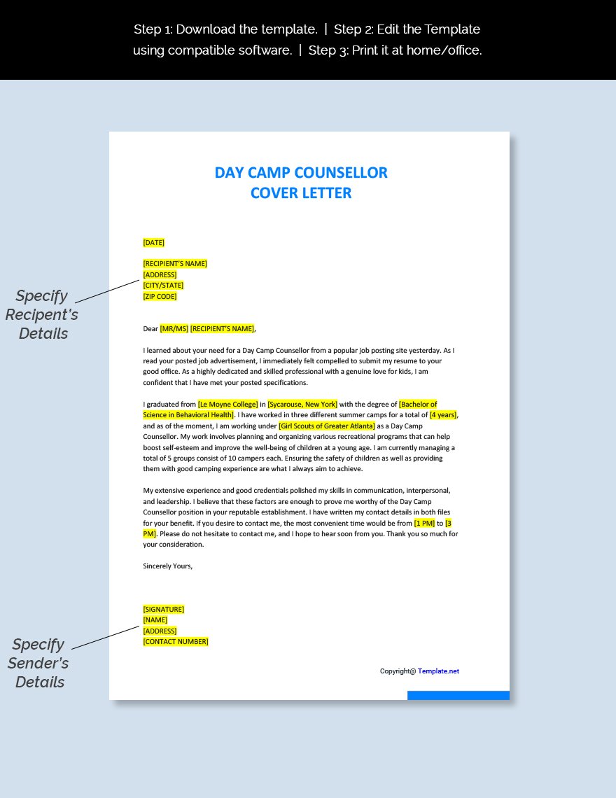 Day Camp Counsellor Cover Letter