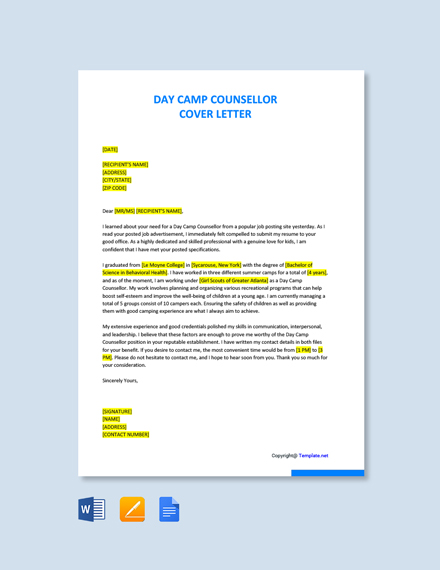 Day Camp Counsellor Cover Letter