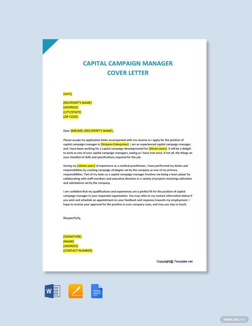 Capital Campaign Manager Cover Letter