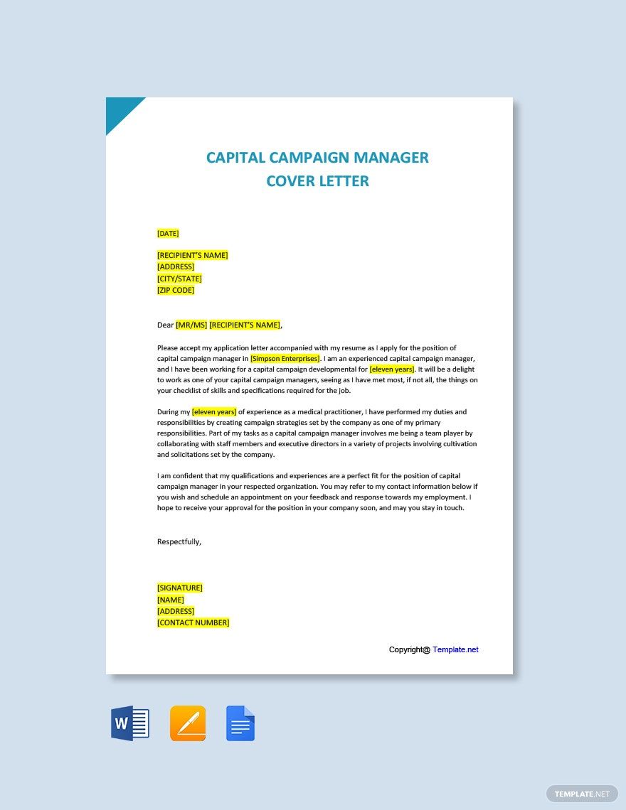 Capital Campaign Manager Cover Letter