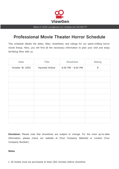 Free Professional Movie Theater Horror Schedule Template to Edit Online