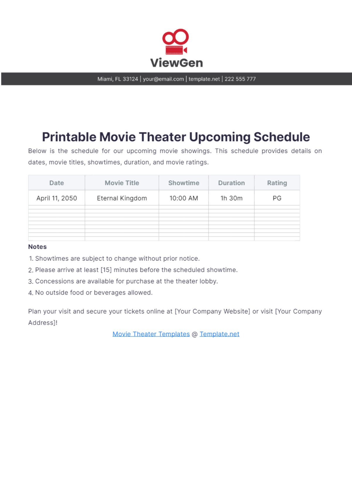 Printable Movie Theater Upcoming Schedule Template - Edit Online & Download