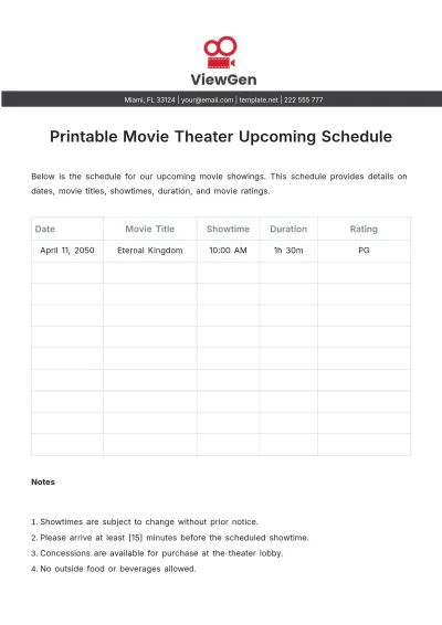 Free Printable Movie Theater Upcoming Schedule Template to Edit Online