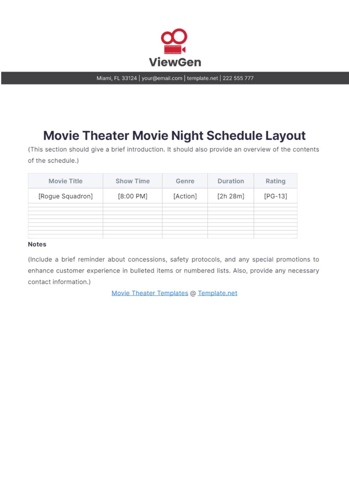 Movie Theater Movie Night Schedule Layout Template - Edit Online & Download