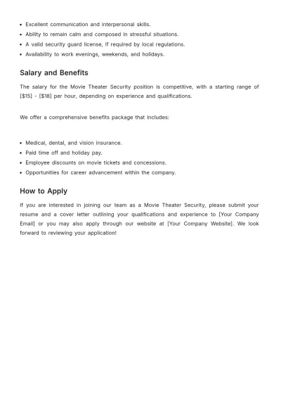 Free Movie Theater Security Job Description Template to Edit Online