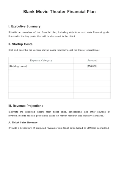 Free Blank Movie Theater Financial Plan Template to Edit Online