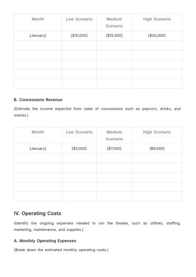 Free Blank Movie Theater Financial Plan Template to Edit Online