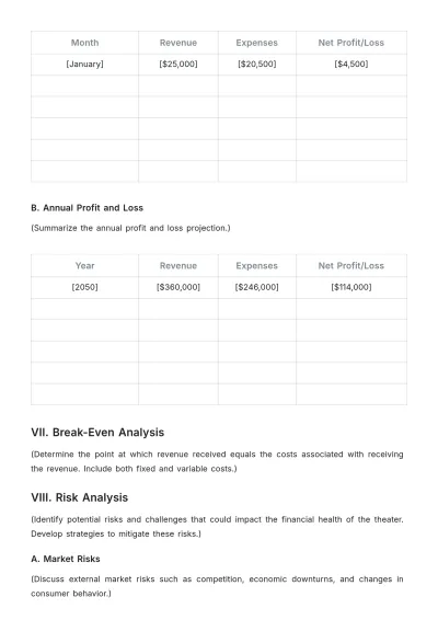 Free Blank Movie Theater Financial Plan Template to Edit Online