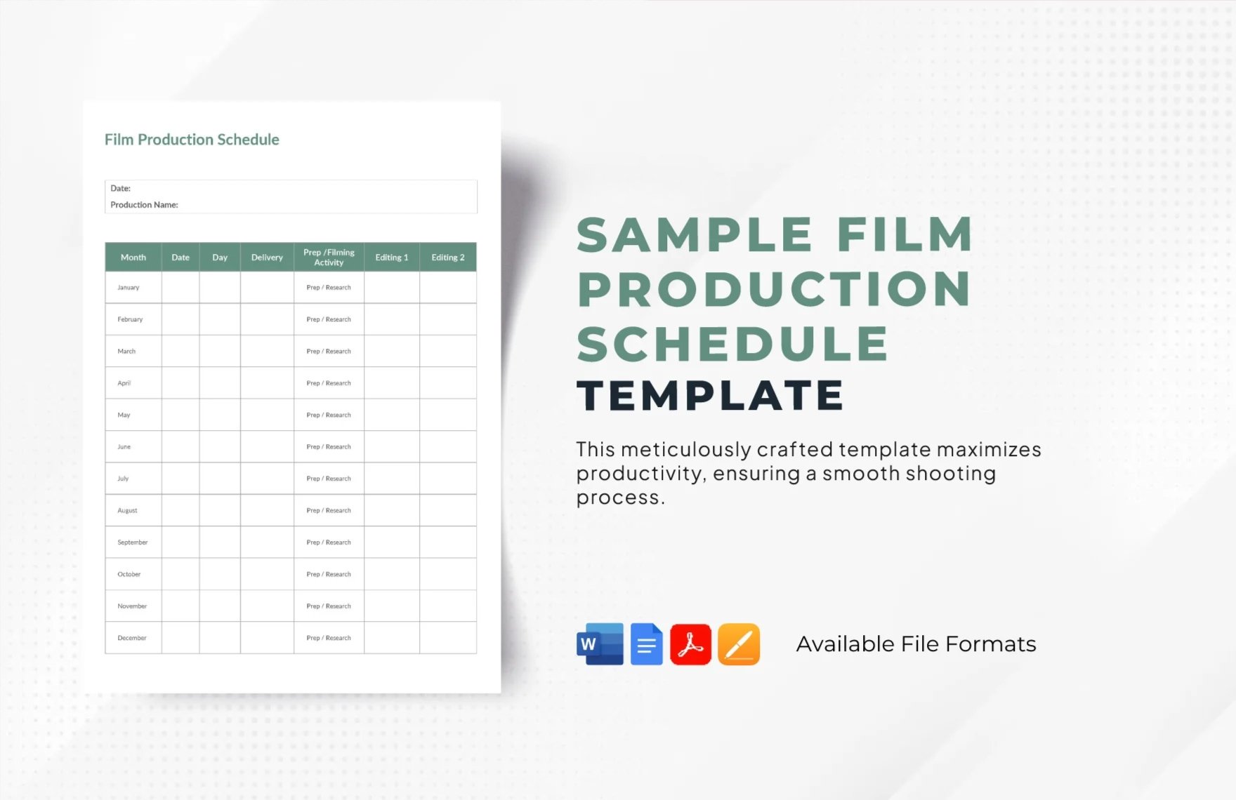 Free Sample Film Production Schedule Template in Word, Google Docs, PDF, Apple Pages