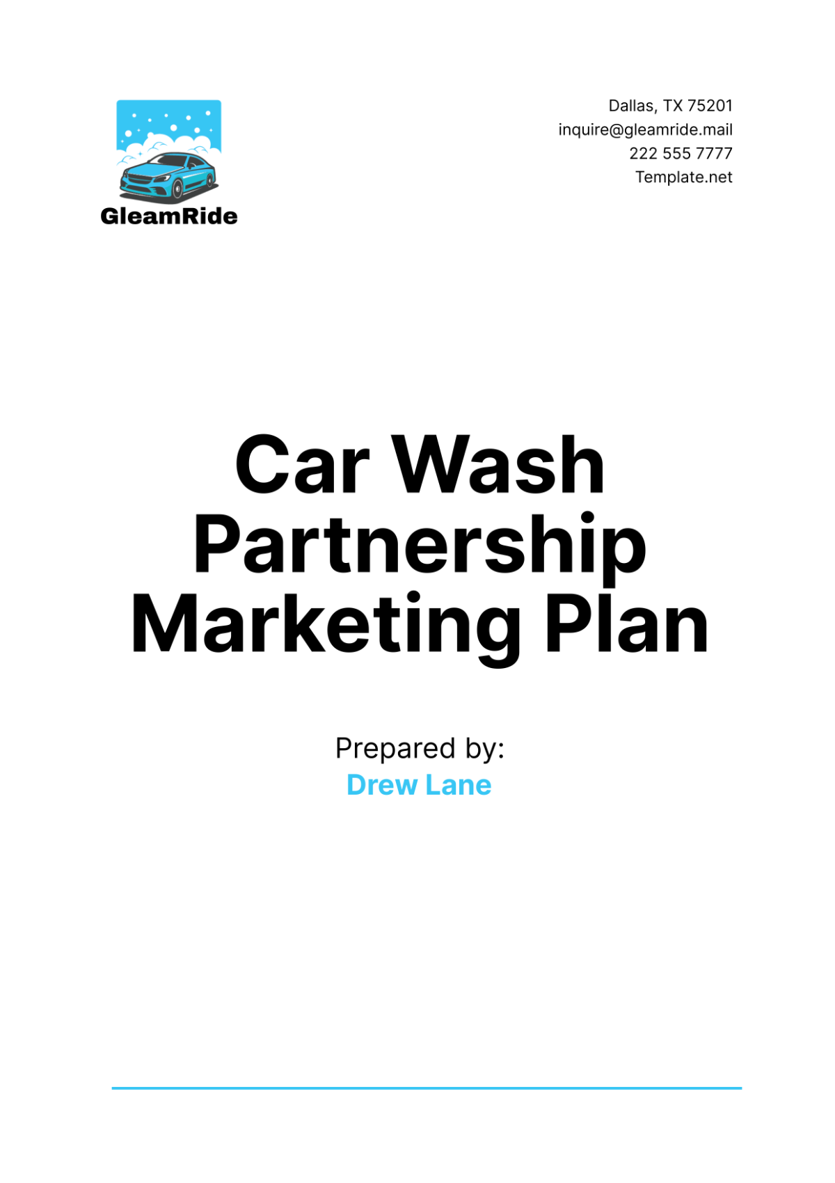 Car Wash Partnership Marketing Plan Template - Edit Online & Download