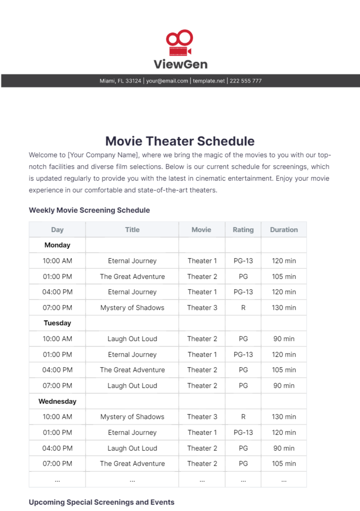 Movie Theater Schedule Template - Edit Online & Download