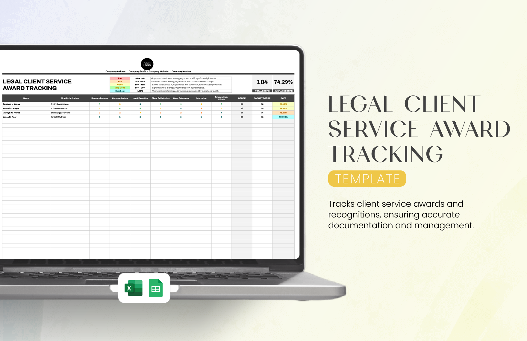 Legal Client Service Award Tracking Template in Excel, Google Sheets