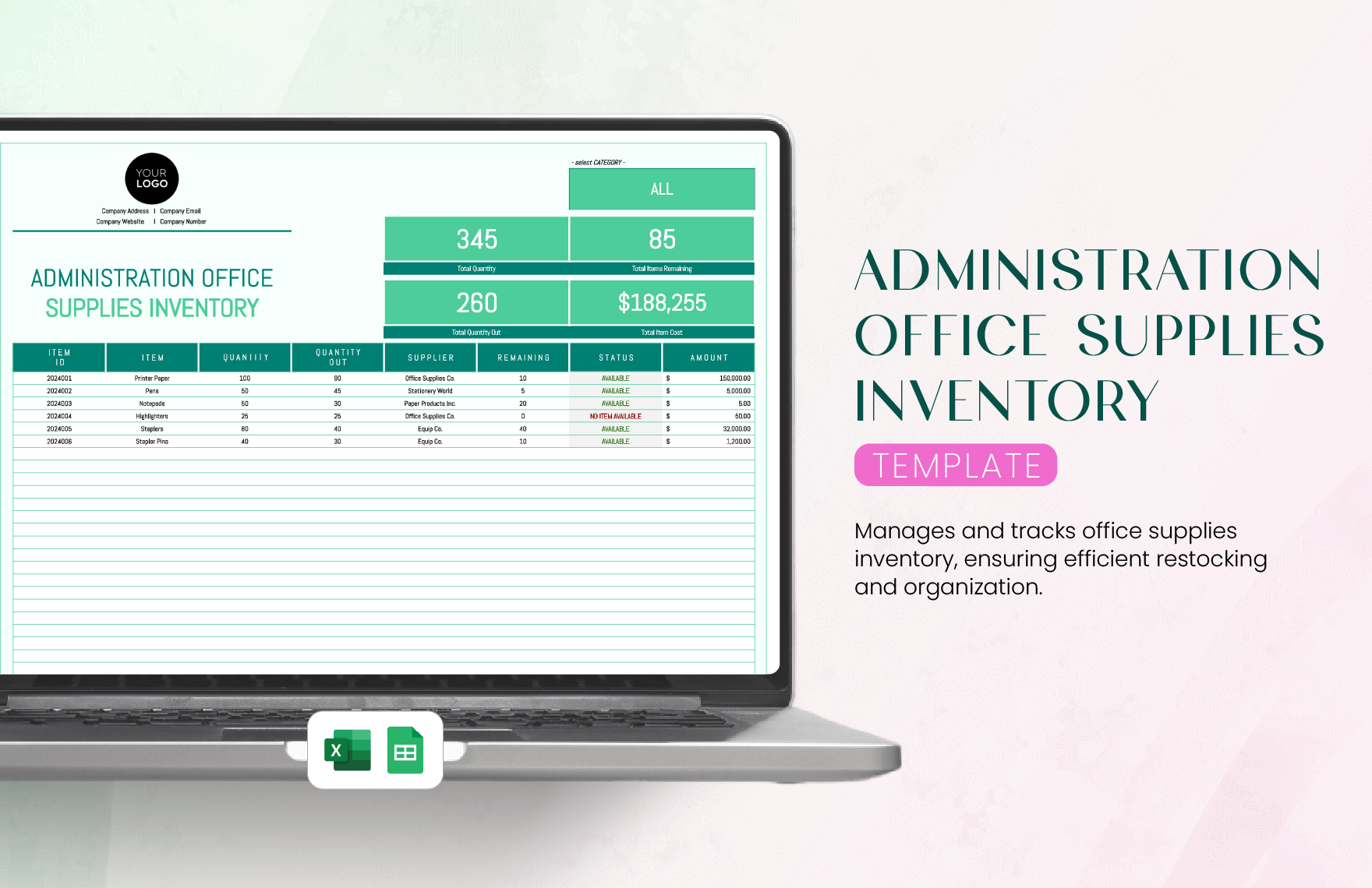 Administration Office Supplies Inventory Template