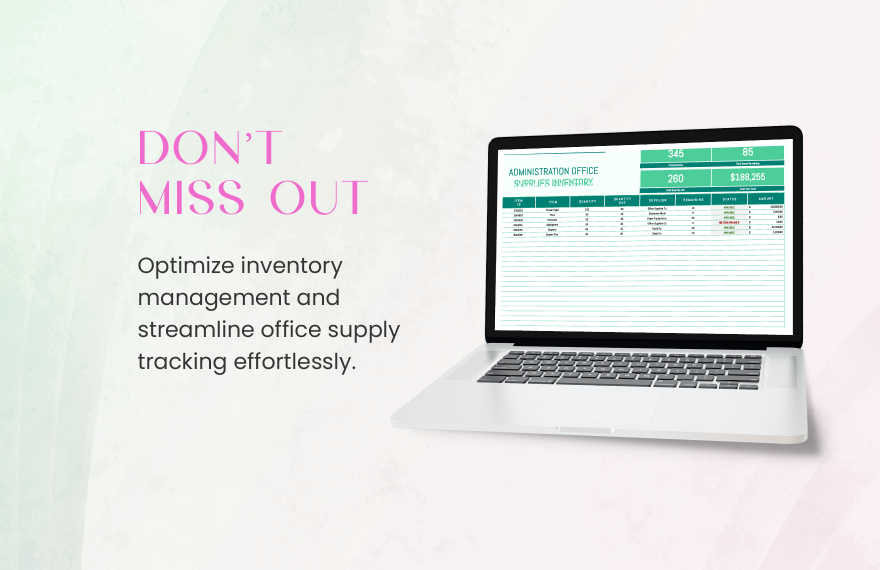 Administration Office Supplies Inventory Template
