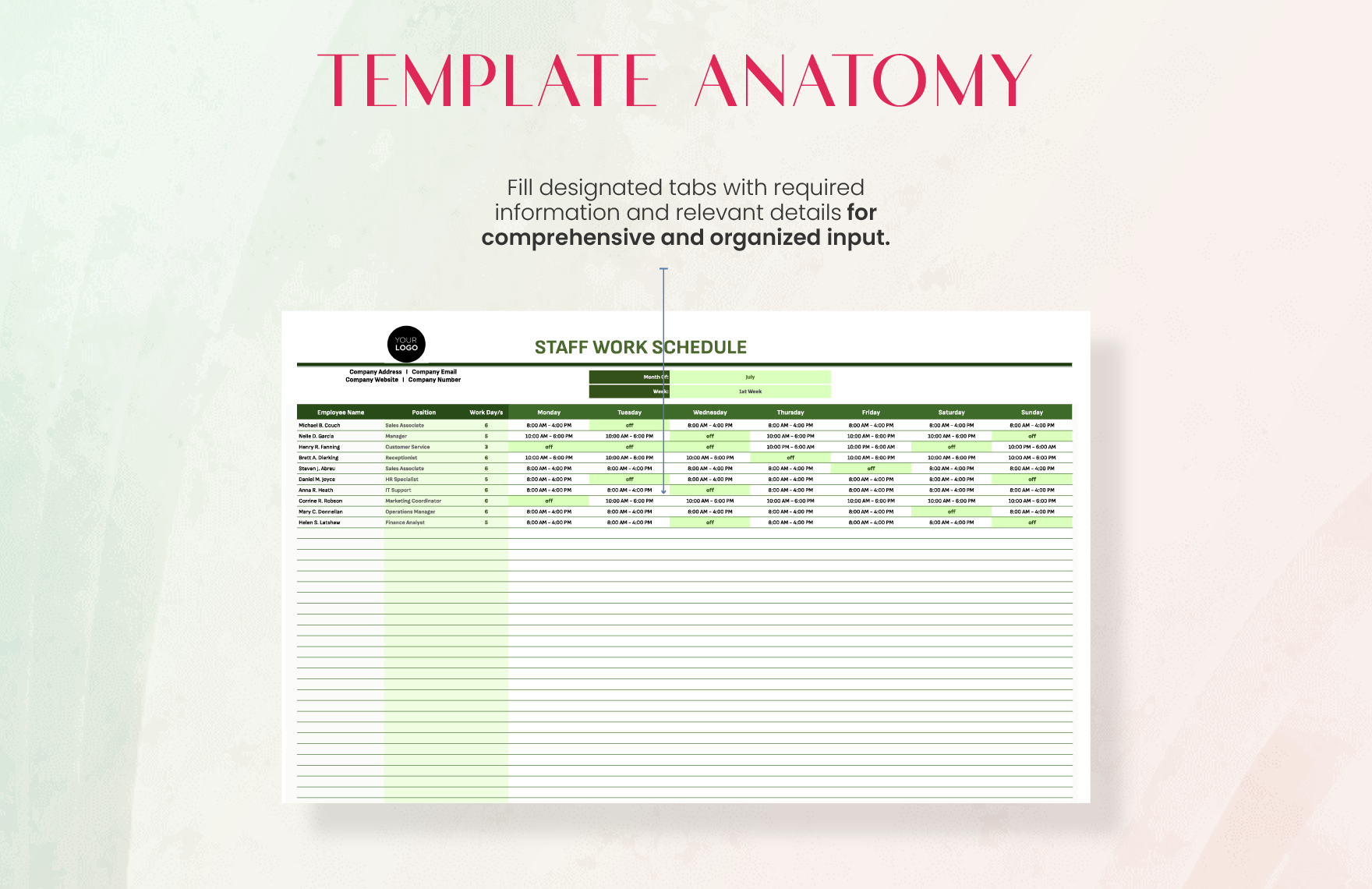 Administration Staff Roster and Shift Schedule Template